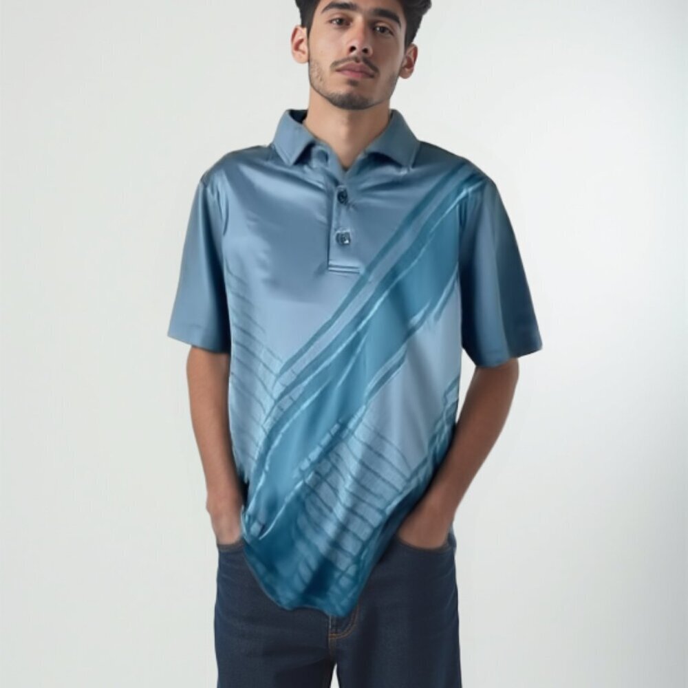 Under Armour HeatGear Performance Polo Blue Graphic Athleisure Tee Men's M ❤️